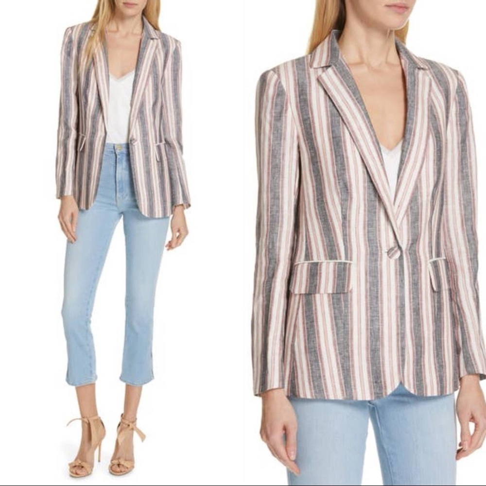 NWT FRAME Classic Linen Striped Blazer 4